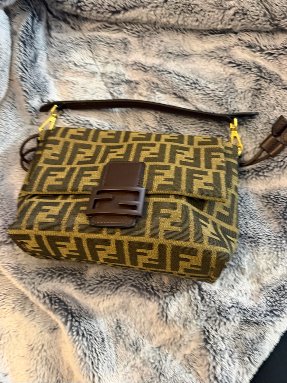 Brown Monogram Jacquard Baguette Bag with Top Handle - Picture 2 of 8